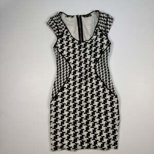 Express Black and White Houndstooth Bodycon Mini Dress Size 2